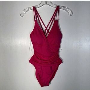All Sure Vibrant Maroon Strappy Swimsuit NWT